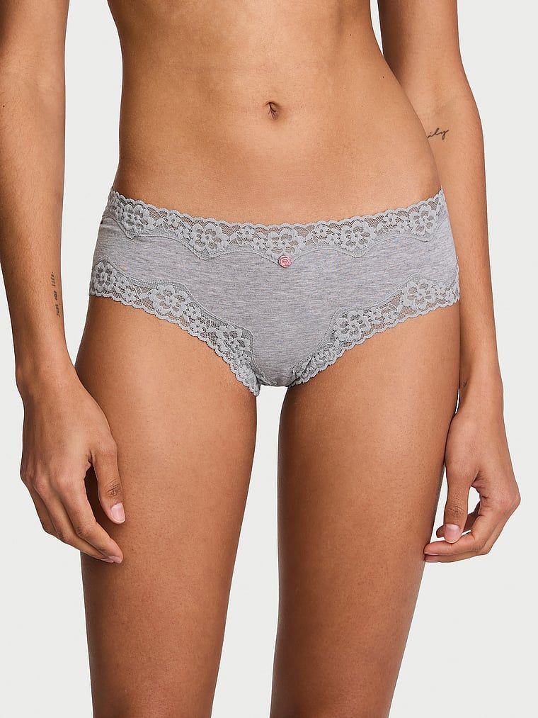 Lace Trim Chiloți Cheeky din bumbac cu talie din dantelă