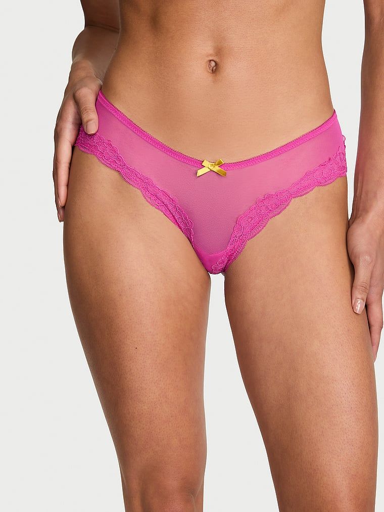Victoria's Secret Chiloți Cheeky Tease din plasă și dantelă