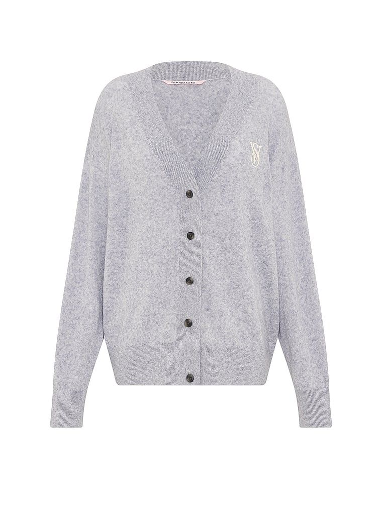 Pulover Luxe Knit cu nasturi. Produsul este de culoare gri și provine din colecția Victoria's Secret.