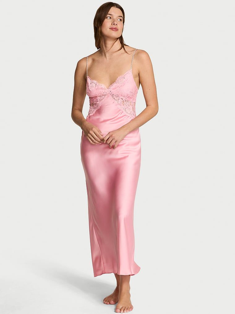 Dream Angels Rochie lungă tip slip Twinkle din satin și dantelă