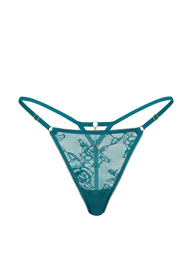 Tanga din dantelă cu bretele reglabile Hardware. Produsul este de culoare albastră și provine din colecția Very Sexy.