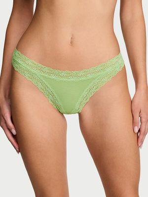 Lace Trim Chiloți Tanga din bumbac, cu margini din dantelă