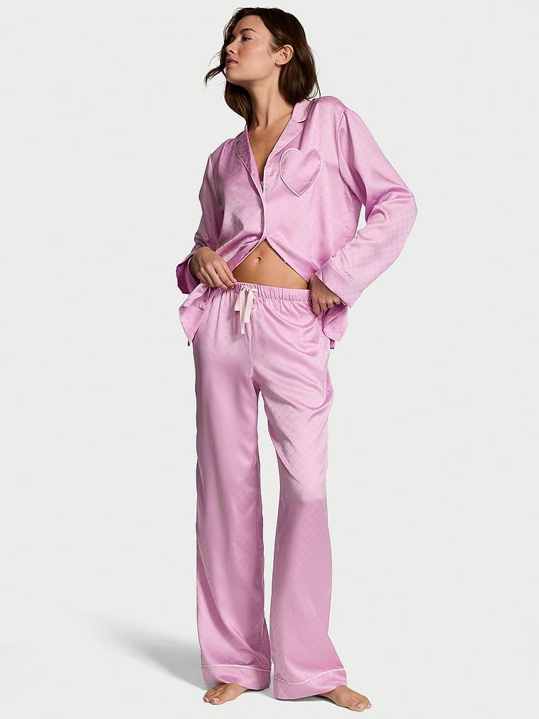 Victorias Secret Set pijama lungă Glazed cu inimi, din satin