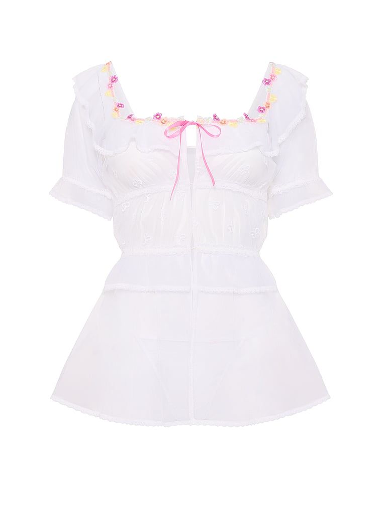 Butterflies Babydolls, tricou și tanga transparent. Produsul este modelat și provine din colecția Dream Angels.