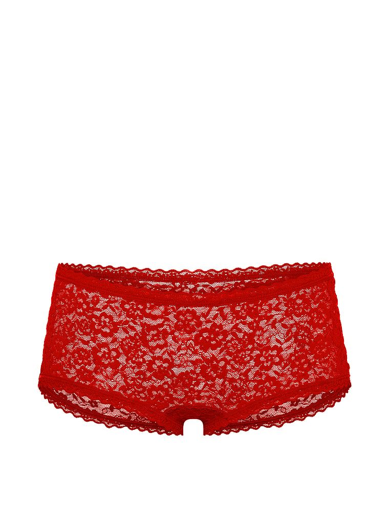 Pantaloni scurți din dantelă, pantaloni scurți cu talie joasă Boyshort. Produsul este roșu și provine din colecția Lacie.