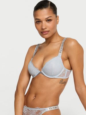Very Sexy Sutien Demi cu bretele strălucitoare, cu decolteu adânc și căptușeală subțire, din dantelă cu trandafiri