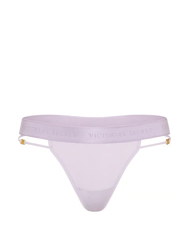 Tanga de bumbac cu logo și bretele: Strappy. Produsul este de culoare mov și provine din colecția Bumbac.