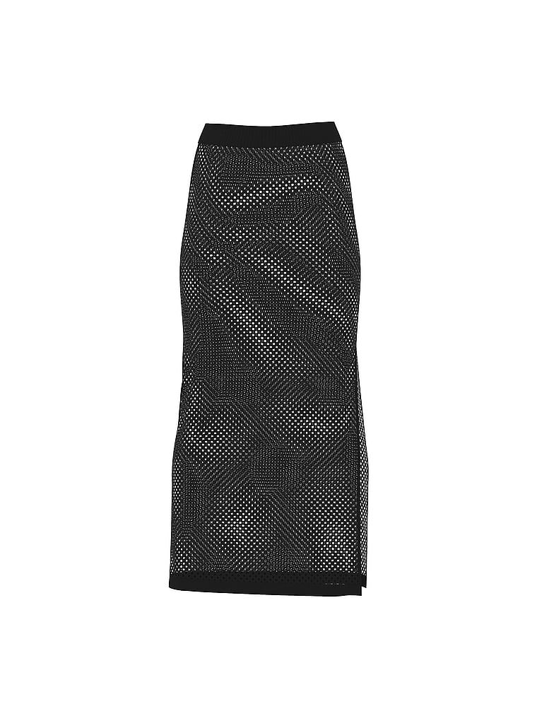 Fustă plisată cu vâscoză pentru plajă Beachwear Crochet Maxi. Produsul este negru și provine din colecția Victoria's Secret Swim.