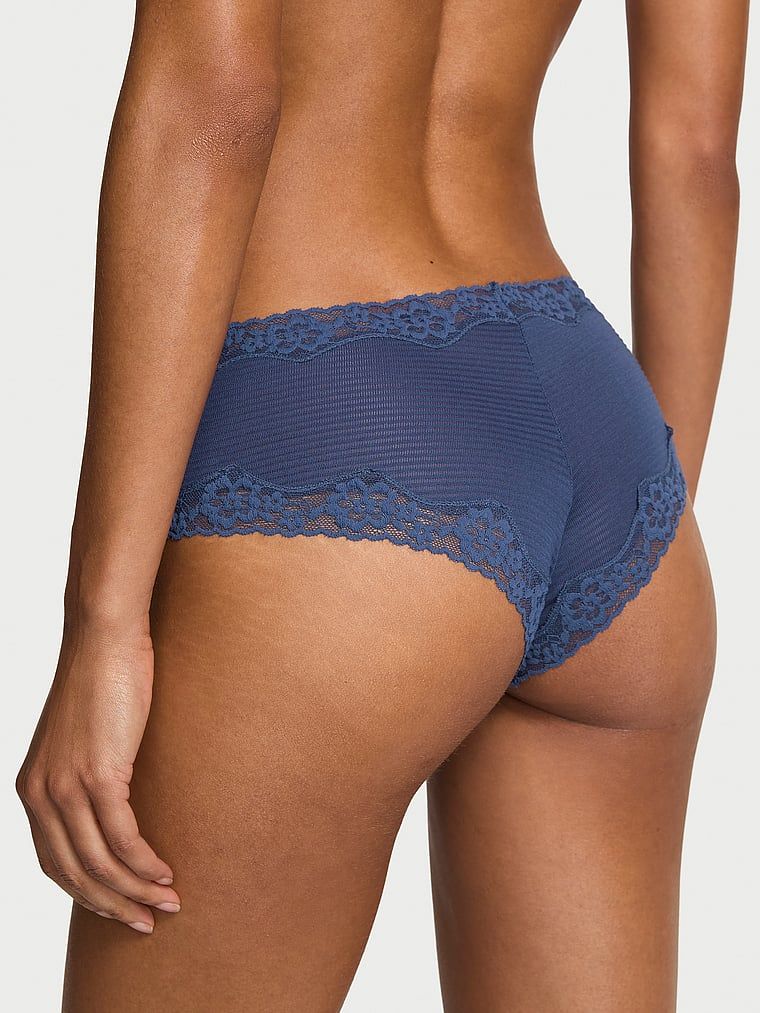 Chiloți de bumbac cu dungi cu dantelă pe margini Cheeky. Produsul este de culoare albastră și provine din colecția Lace Trim.