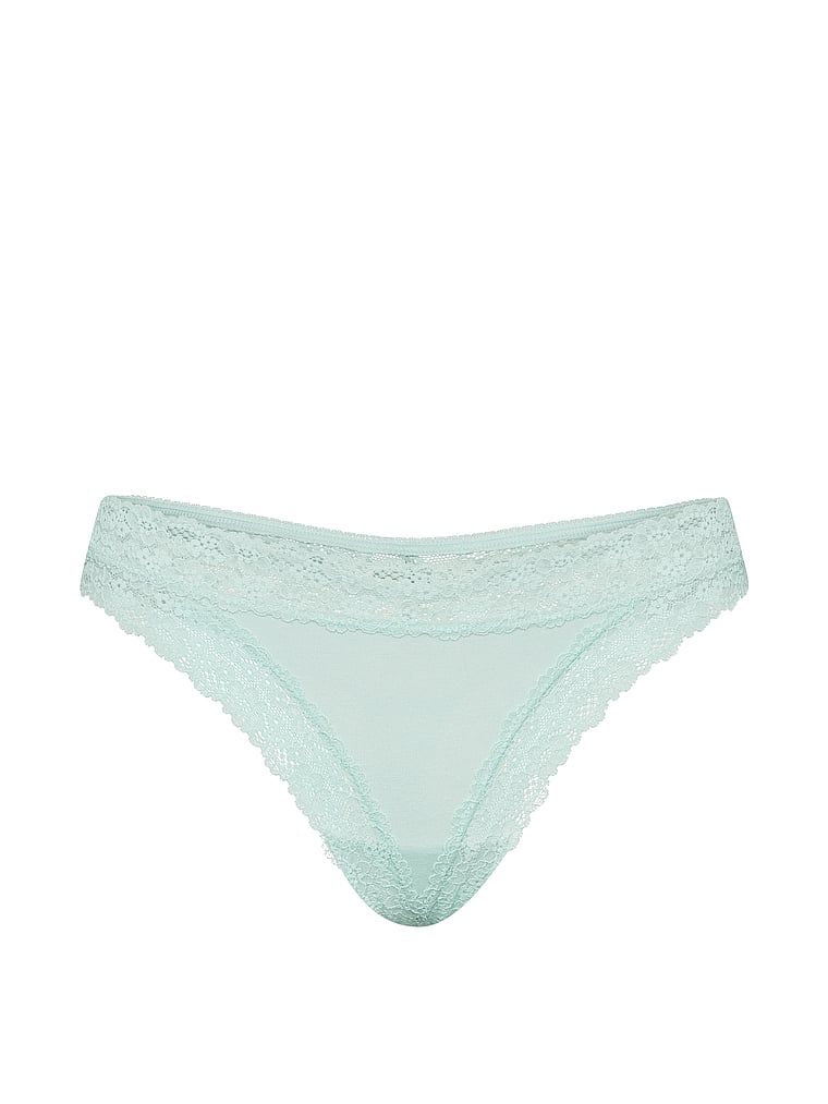 Tanga de bumbac cu dantelă - Margine din dantelă. Produsul este de culoare verde și provine din colecția Lace Trim.