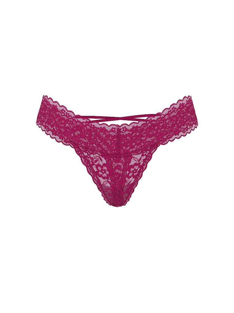 Tanga din dantelă cu bretele în spatele Blossom. Produsul este de culoare roz și provine din colecția Lacie.