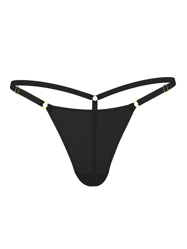 Tanga cu curele Hardware reglabile. Produsul este negru și provine din colecția Body by Victoria.