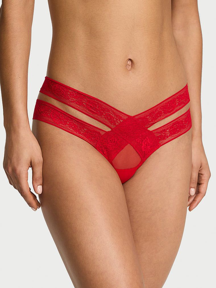 Very Sexy Chiloți Cheeky cu benzi decupate, din dantelă cu trandafiri