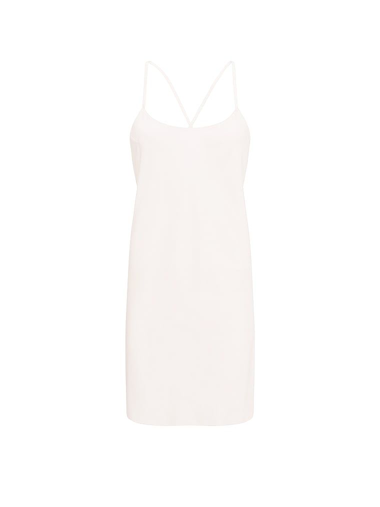 Cămașă de noapte din satin cu bretele subțiri care dezvăluie spatele Open-Back Slip. Produsul este alb și provine din colecția Victoria's Secret.