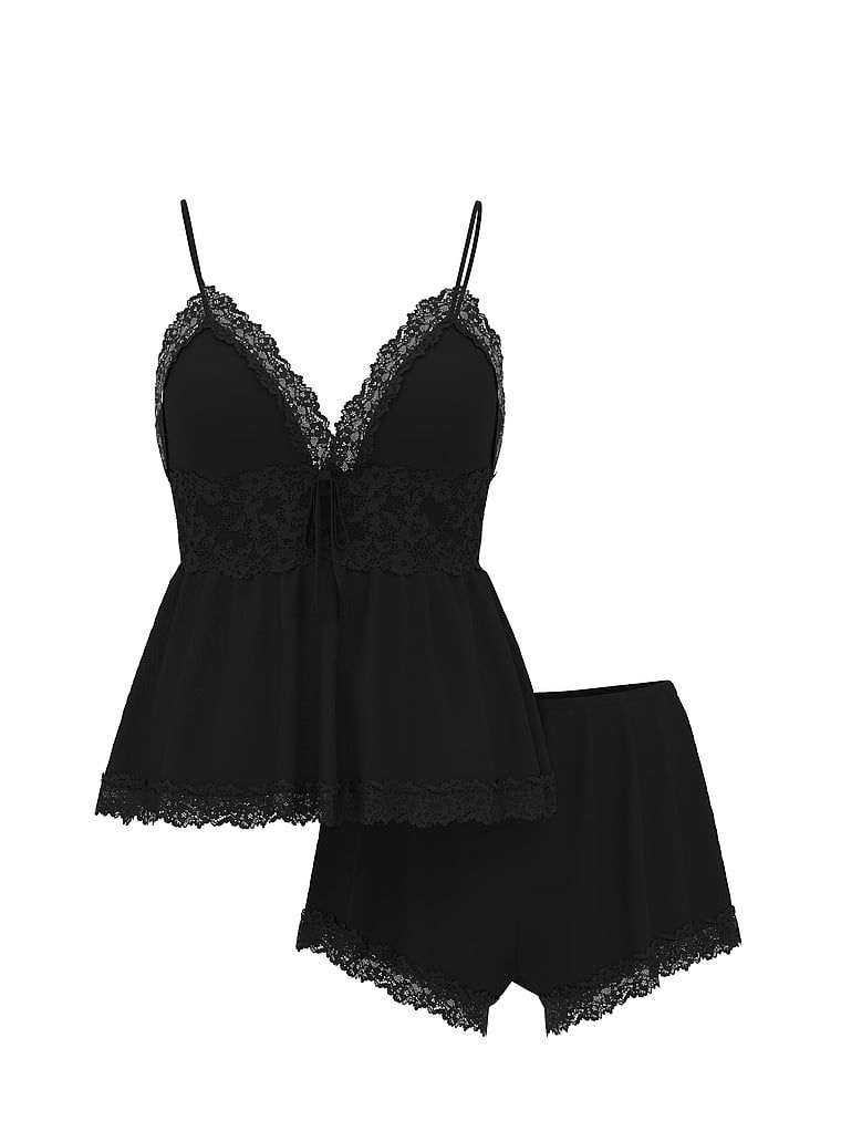 Set de dormit modal - top cu bretele și pantaloni scurți SoSoft. Produsul este negru și provine din colecția Victoria's Secret.