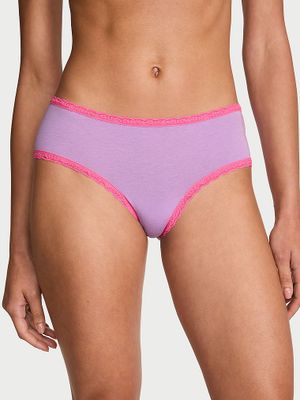 Lace Trim Chiloți Cheeky din bumbac cu talie din dantelă