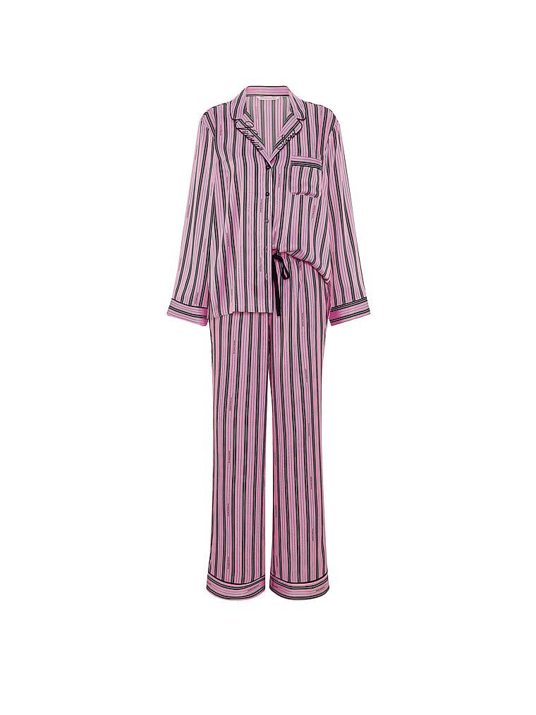 Pijamale din satin semnătură cu mâneci lungi. Produsul are o culoare cu model și provine din colecția Victoria's Secret.