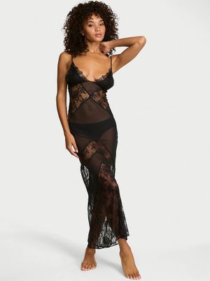 Very Sexy Rochie maxi tip furou din șifon și dantelă în formă de trandafir