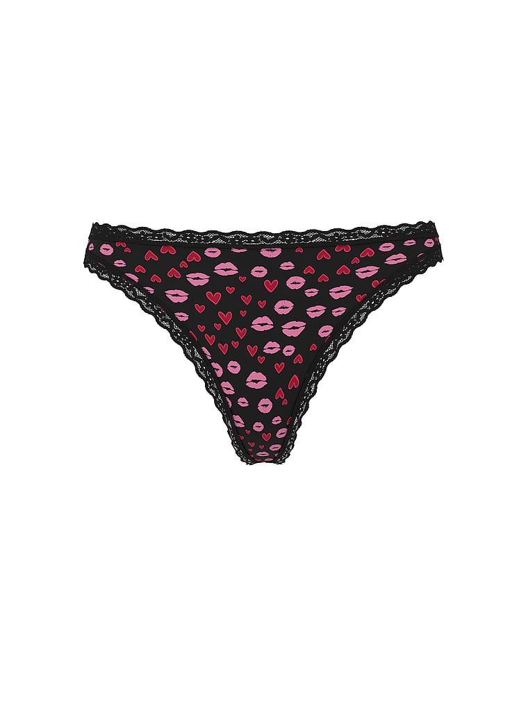 Tanga de bumbac cu dantelă pe margini: talie din dantelă. Produsul este modelat și provine din colecția Lace Trim.
