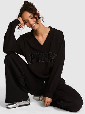 PINK Bluză Campus Fleece cu decolteu în V