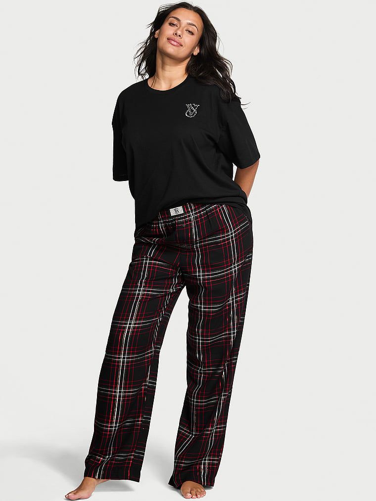 Victorias Secret Set Tee-jama din flanel cu mâneci scurte și pantaloni lungi