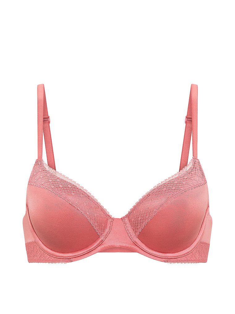 Suten ușor căptușit cu inserții demi din dantelă. Produsul este roz și provine din colecția Body by Victoria.