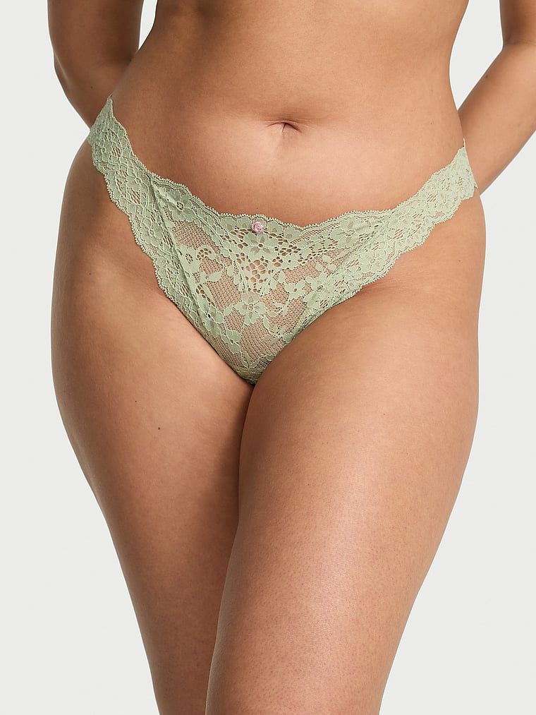 Chiloți brazilieni din dantelă. Produsul este de culoare verde și provine din colecția Dream Angels.