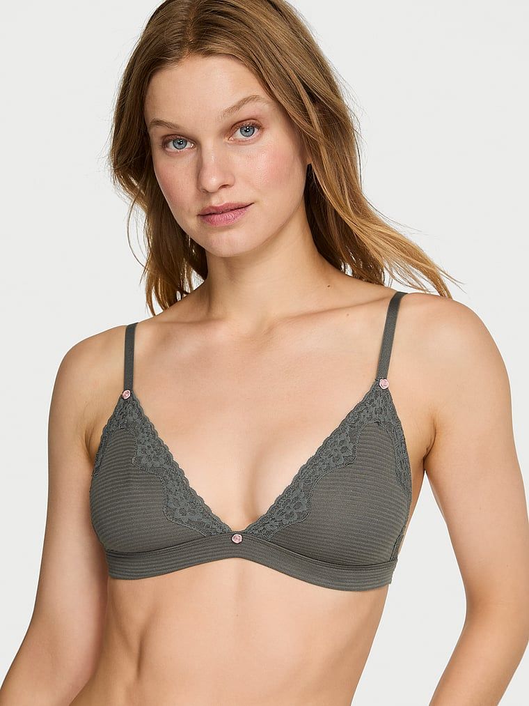 Sutien necăptușit din bumbac Bralette Shadow Stripe. Produsul este de culoare verde și provine din colecția de tricouri.