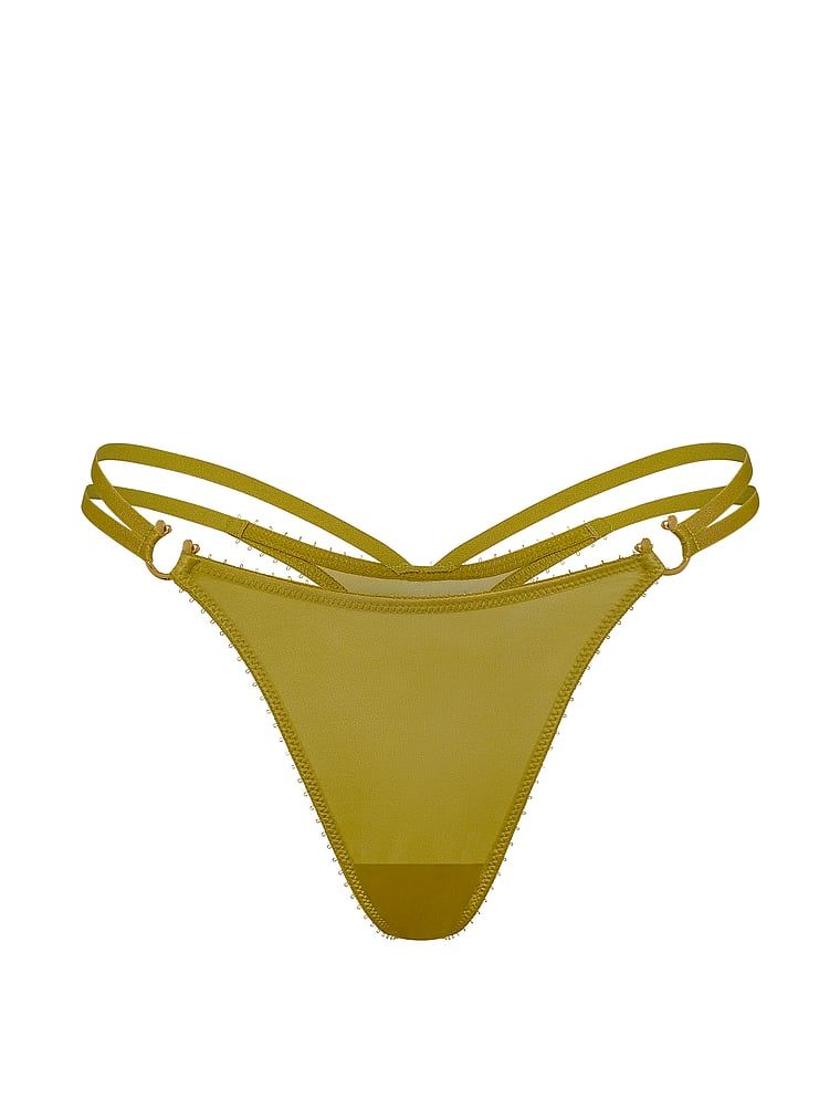 Tanga cu curele și feronerie metalică pentru inele cu bretele. Produsul este de culoare verde și provine din colecția Very Sexy.