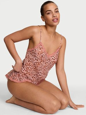 Dream Angels Set pantaloni scurți evazați și top din șifon cu imprimeu animal print, cu margini din dantelă