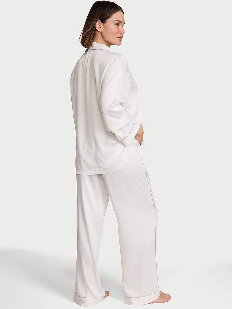 Pijamale cu mânecă lungă din satin Signature Bride Signature Bride. Produsul este alb și provine din colecția Victoria's Secret.