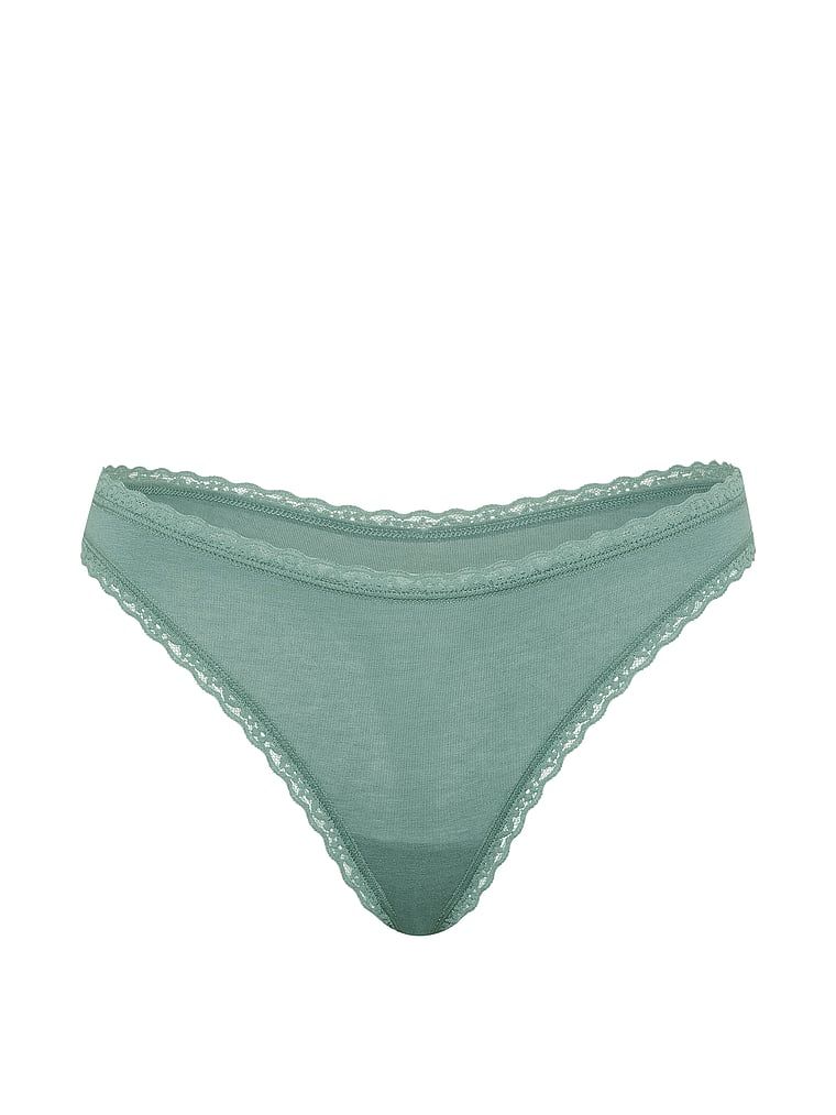 Tanga de bumbac cu dantelă pe margini: talie din dantelă. Produsul este de culoare verde și provine din colecția Lace Trim.