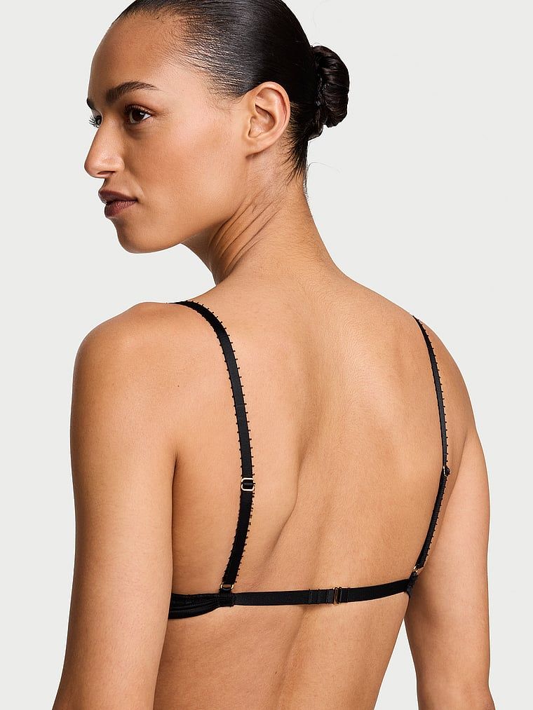 Bralet de sutien cu dungi transparente. Produsul este negru și provine din colecția Victoria's Secret.
