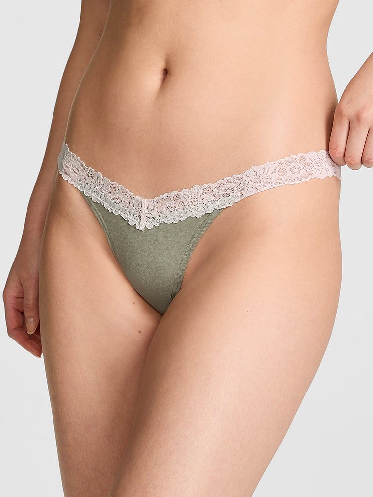 Tanga din bumbac cu dantelă