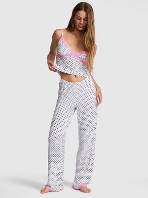 Set de pijama din modal cu dantelă: top și pantaloni