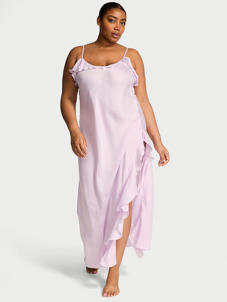 Dream Angels Rochie lungă tip Slip cu volane, din material mătăsos