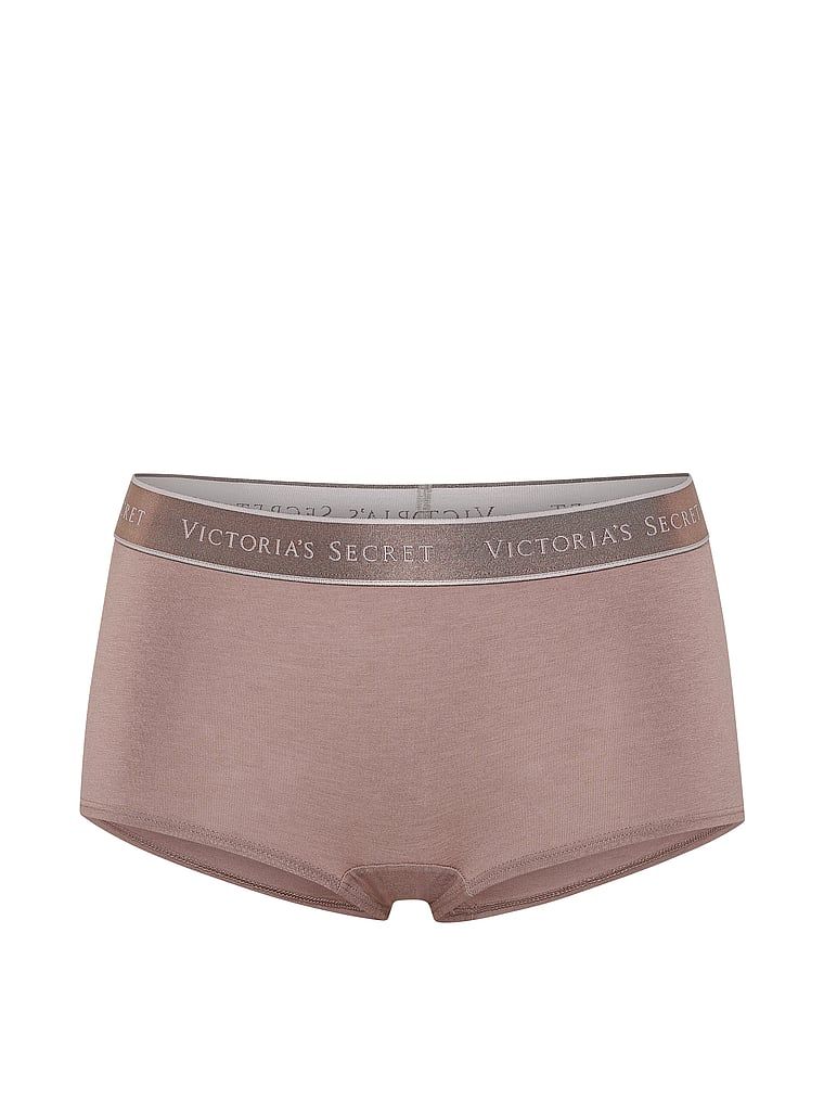 Pantaloni scurți din bumbac cu logo-ul la talie Boyshort. Produsul este de culoare maro și provine din colecția Bumbac.