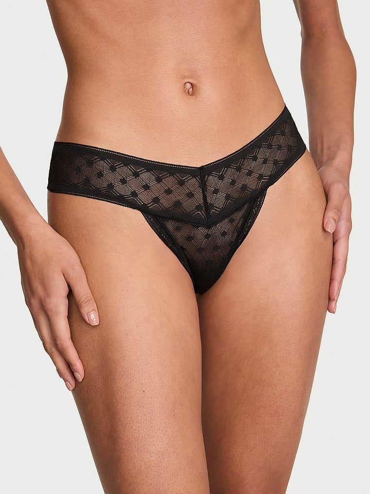 Lacie Chiloți Tanga din dantelă, cu model geometric cu buline