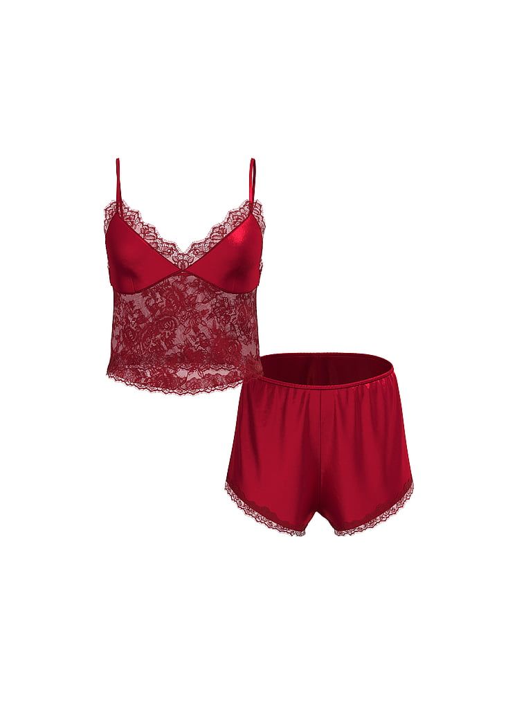 Set de dormit din satin - top și pantaloni scurți. Produsul este roșu și provine din colecția Very Sexy.