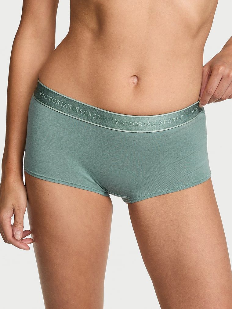 Pantaloni scurți din bumbac cu logo-ul la talie Boyshort. Produsul este de culoare verde și provine din colecția Bumbac.