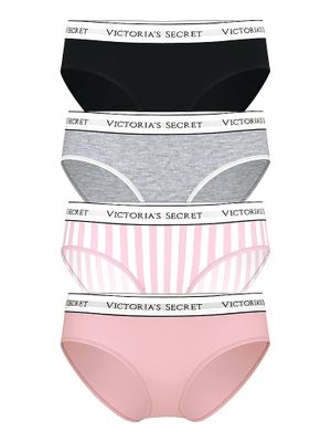 Victoria's Secret Set de 4 perechi de chiloți Hiphugger din bumbac, cu logo aplicat