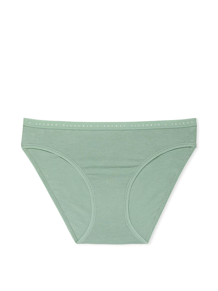 Chiloți de bikini din bumbac elastic. Produsul este verde și provine din colecția Victoria's Secret.