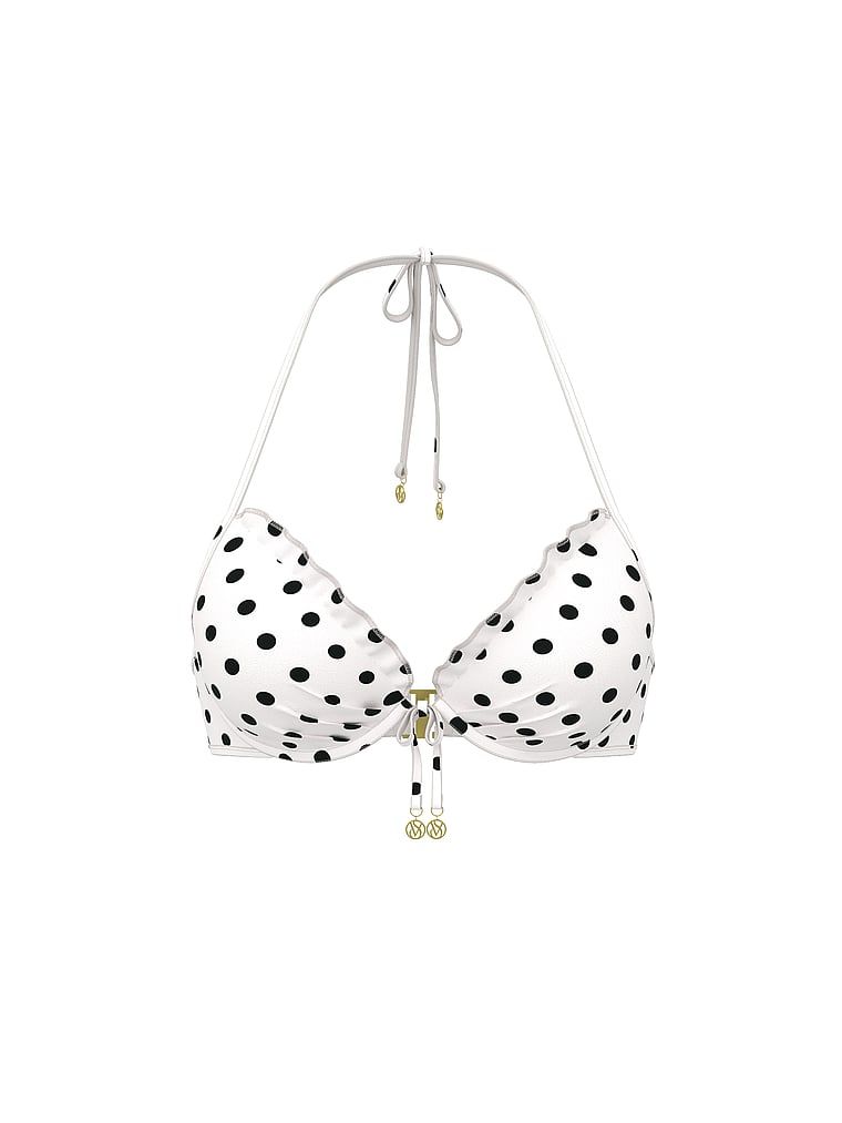 Topul de bikini push-up cu volane provocate. Produsul este modelat și provine din colecția Victoria's Secret Swim.
