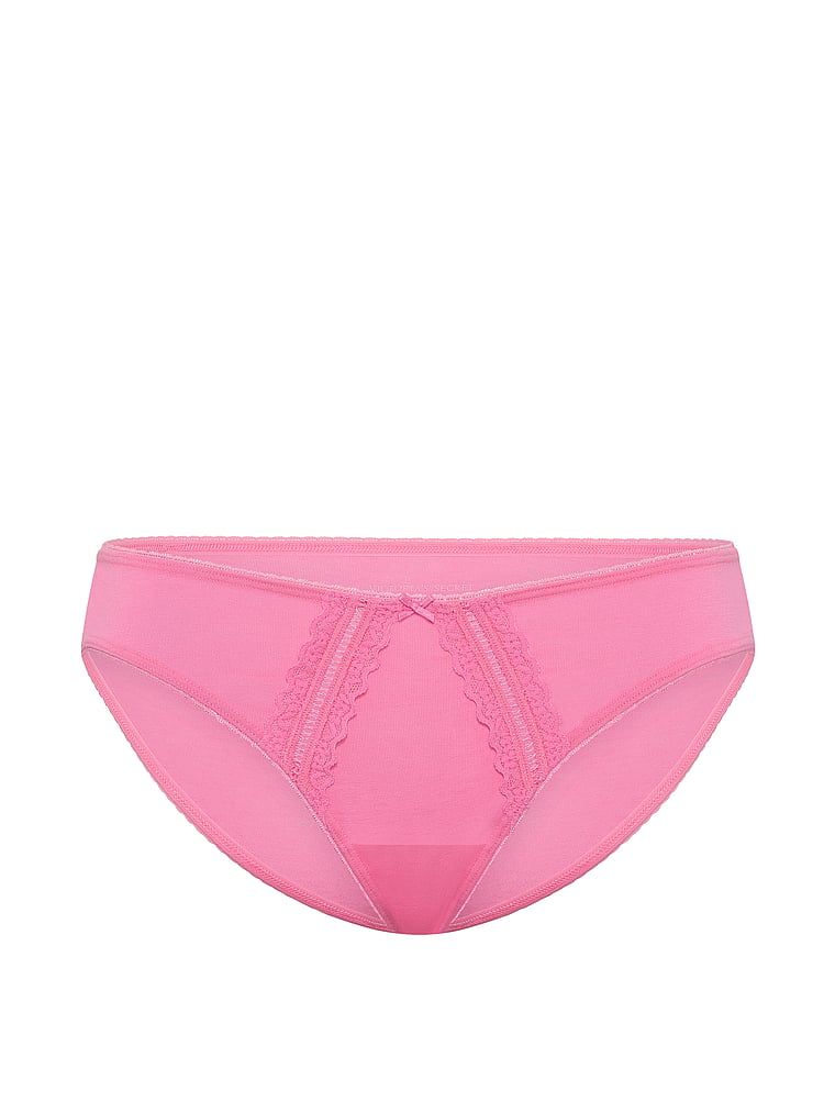 Chiloți din bumbac cu dantelă de bikini. Produsul este roz și provine din colecția Victoria's Secret.