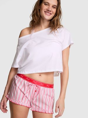 Pantaloni scurți de pijama din bumbac, cu croi lejer