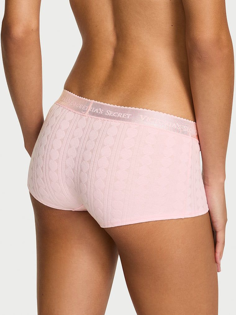 Pantaloni scurți de bumbac cu inimioare și logo-ul Heart Pointelle Boyshort. Produsul este roz și provine din colecția Bumbac.