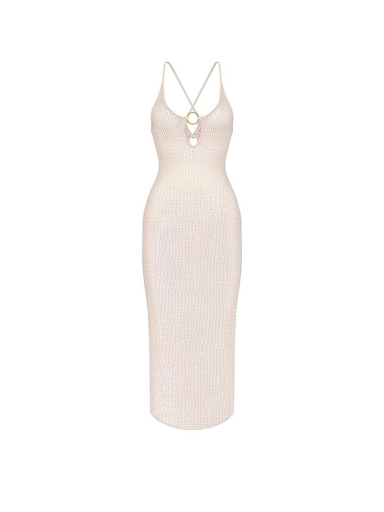 Rochie de plajă cu puncte de plajă Midi perforate. Produsul este de culoare albă și provine din colecția Victoria's Secret Swim.