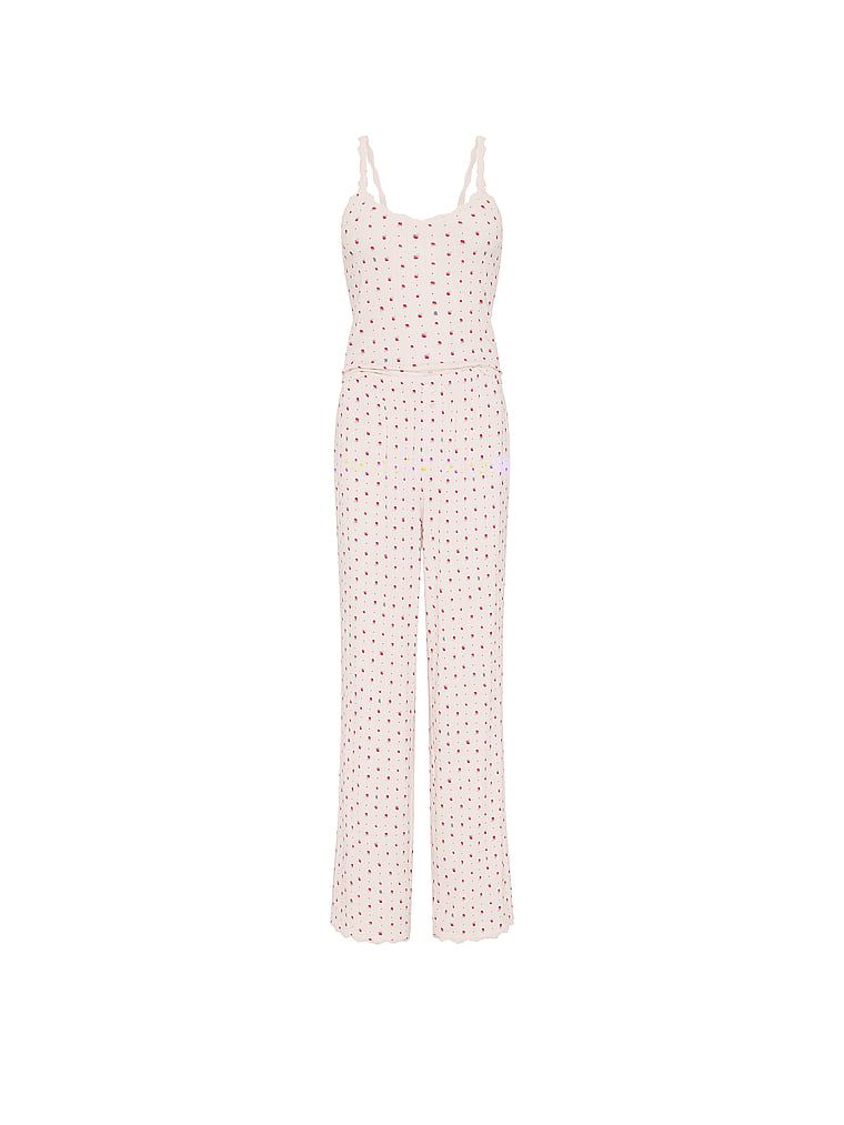 Set de dormit - top cu bretele și pantaloni lungi Pointelle. Produsul are o culoare florală și provine din colecția Victoria's Secret.
