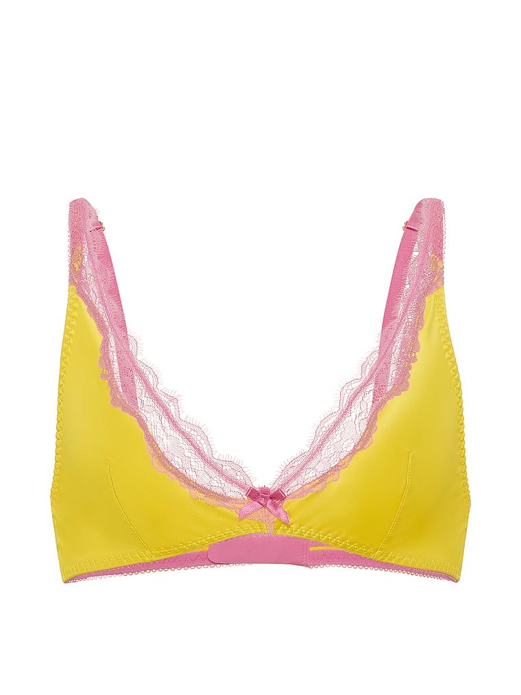 Sutiene fără sârmă, fără sârmă, satin Tease. Produsul este galben și provine din colecția Victoria's Secret.