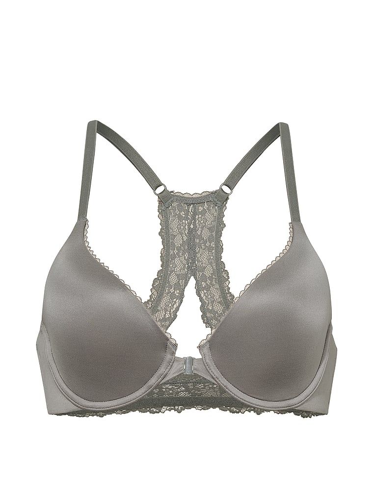 Sutiene cusut ușor, fixat în față cu cupe Racerback bine închise. Produsul este de culoare gri și provine din colecția Body by Victoria.